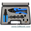 Igeelee Manual Coaxial Crimping Tool Hand Crimping Tool Kit T05h-5A Tool Kits for Coaxial Cable with 5 Die Sets + Cutter+Coax Stripper